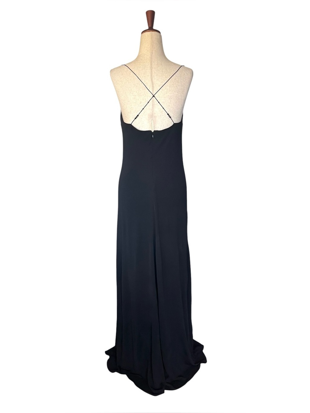 Vintage 90s Laundry Black Slip Maxi Dress Gown Beaded Straps Minimal Formal sz 6 - Picture 7 of 16